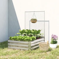 Outsunny Galvanized Raised Garden Bed with Trellis for Climbing Plants, Outdoor Planter Box with Open Bottom, Silver(m-9)