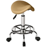 HOMCOM Saddle Stool, PU Leather Adjustable Rolling Salon Chair, Light Brown(m-2)