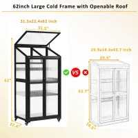 Portable Wood Greenhouse with Wheels & 3-Tier Shelf, Tall Cold Frame with Vented Roof for Balcony Garden, 31.5'' L x 22.5'' W x 62'' H, Black(m-4)