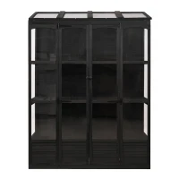 Walk-In Wooden Greenhouse with 2 Folding Shelf & 4 Skylight, Sturdy Fir Wood Cold Frame for Backyard, 58'' L x 29'' W x 78'' H, Black(m-13)