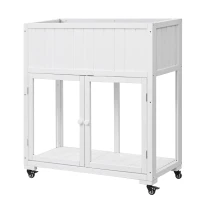 Mini Wood Cold Frame Greenhouse with Wheels for Patio, Elevated Garden Bed for Indoor Outdoor Use, 35.5" L x 17.5" W x 37.5" H, White(m-2)