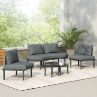 6-Piece Half Moon Sectional Sofa with 2 Coffee Table & Cushions, Modular Wicker Conversation Set for Patio, 34.5'' L x 25.5'' W x 12.5'' H, Gray
