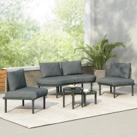 6-Piece Half Moon Sectional Sofa with 2 Coffee Table & Cushions, Modular Wicker Conversation Set for Patio, 34.5'' L x 25.5'' W x 12.5'' H, Gray(m-1)