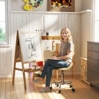 HOMCOM PU Leather Rolling Stool, Height Adjustable Swivel Salon Chair with Backrest and Foot Rest for Spa, Tattoo, Light Brown(m-1)