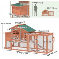 PawHut Chicken Coop with Run Mobile Wooden Hen House with Nesting Box Pull-out Tray for 1-2 Chickens Orange(m-3)