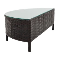 5 Piece Half-Moon Patio Sectional with Glass Table, All-Weather Wicker Sofa with Thick Cushions, 47.5" L x 27" W x 27" H, Grey(m-13)