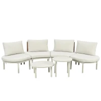 6-Piece Half Moon Patio Set with 2 Nesting Table for Backyard, Modular Wicker Sectional Sofa with Cushion, 34.5'' L x 25.5'' W x 12.5'' H, Beige(m-2)