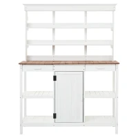 Large Wooden Potting Bench with 2 Drawer, Cabinet, Open Shelf, Farmhouse Garden Workstation for Backyard, 50'' L x 19.5'' W x 66'' H, White(m-13)