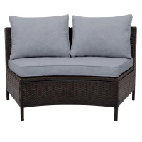 Elegant Sectional Sofa with All-Weather Wicker & Tempered Glass Table, Outdoor Patio Furniture Set for Backyard, 47.5" L x 27" W x 27" H, Gray(m-9)