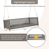 Minimalist Swing Bed with Safe Sloped Design for Backyard, Wooden Porch Swing with High Weight Capacity, 79" L x 41.5" W x 21" H, Gray(m-6)