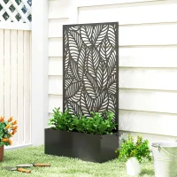 Outsunny Metal Planter Box with Trellis, 44.5" Raised Garden Bed with Trellis Privacy Screen for Climbing Plants, Leaves Cut-Out(m-10)
