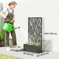 Outsunny Metal Planter Box with Trellis, 44.5" Raised Garden Bed with Trellis Privacy Screen for Climbing Plants, Leaves Cut-Out(m-3)