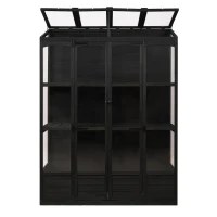 Walk-In Wooden Greenhouse with 2 Folding Shelf & 4 Skylight, Sturdy Fir Wood Cold Frame for Backyard, 58'' L x 29'' W x 78'' H, Black(m-14)