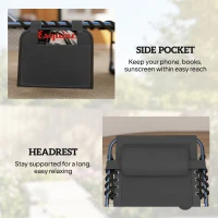 Outsunny Lounge Chair Outdoor, Folding Chaise Lounge with 5-Level Adjustable Back, Cushion, Side Pocket and Headrest(m-10)