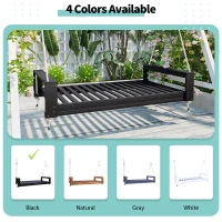 Twin Size Porch Swing Bed for Patio, Garden & Backyard, Acacia Wood Hanging Daybed with Hemp Rope, 86'' L x 41.5'' W x 17.5'' H, Black(m-5)