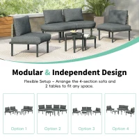 6-Piece Half Moon Sectional Sofa with 2 Coffee Table & Cushions, Modular Wicker Conversation Set for Patio, 34.5'' L x 25.5'' W x 12.5'' H, Gray(m-5)
