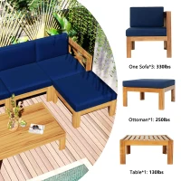 Casual Outdoor Sectional Sofa with Wood Frame & Cushions, Patio Seating Group for Backyard, 25.5" L x 25.5" W x 25.5" H, Natural(m-6)