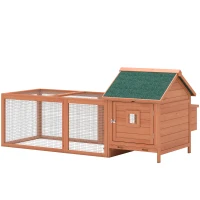 PawHut 72" Chicken Coop, Wooden Hen House for 2 Chickens, Poultry Cage with Run, Nesting Box, Removable Tray, Waterproof Roof(m-2)