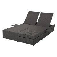Outdoor Patio Sunbed with Adjustable Backrest & Side Tray, Wicker Rattan Lounger with Thick Cushion, 47" L x 29.5" W x 15" H, Gray(m-14)
