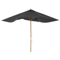 Outsunny 7' x 10' Wooden Patio Umbrella, Rectangle Garden Parasol, Outdoor Sunshade Canopy with Bamboo Ribs for Garden, Dark Grey(m-10)