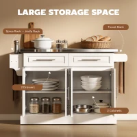 HOMCOM Rolling Kitchen Island with Storage and Stainless Steel Top, Kitchen Trolley with Drawers, Cabinets, Towel Rack(m-5)
