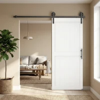 HOMCOM 32inx84in Barn Door with 6FT Sliding Door Hardware Kit, Handle, Upgraded Rollers and Floor Guide, Waterproof, White(m-10)