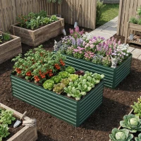Outsunny Set of 2 Galvanised Raised Garden Bed, 6 x 3 x 2 ft Metal Garden Bed with Safe Edging, Green(m-8)
