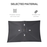 Outsunny 7' x 10' Wooden Patio Umbrella, Rectangle Garden Parasol, Outdoor Sunshade Canopy with Bamboo Ribs for Garden, Dark Grey(m-5)