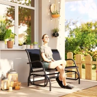Outsunny Patio Double Glider Bench Swing Chair Rocker Heavy-Duty Loveseat Outdoor Garden Rocking Bench Steel Frame Sling Fabric Seat Black(m-1)