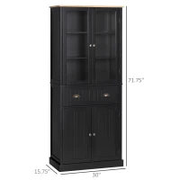 HOMCOM 72" Freestanding Kitchen Pantry Cabinet, Tall Storage Cabinet with Glass Doors, Drawer and Adjustable Shelves for Dining Room, Black(m-3)