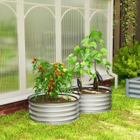 Outsunny Set of 2 Raised Garden Bed, Metal Planter Box with Safety Edging, Easy-to-assemble Stock Tank 2'x2'x1' Silver(m-9)