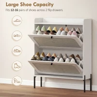 HOMCOM Shoe Cabinet with 2 Flip Drawers, Boho Narrow Shoe Storage Cabinet, White(m-5)