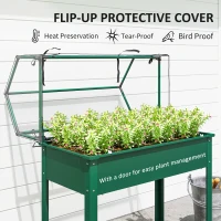 Outsunny Elevated Garden Box with Greenhouse Cover, Raised Garden Bed with Legs and Drainage Hole for Vegetables, Green(m-4)