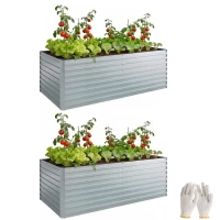 Outsunny Set of 2 Galvanised Raised Garden Bed, 6 x 3 x 2 ft Metal Garden Bed with Safe Edging, Silver(m-11)