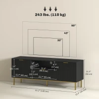 HOMCOM Modern TV Console for TVs up to 60 Inch, Entertainment Center with Smart RGB LED Lights and Soft Close Doors, Black(m-3)