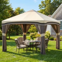 Outsunny 10' x 10' Pop Up Canopy with Netting, Foldable Tents for Parties, Height Adjustable, with Storage Bag for Outdoor, Garden, Patio, Beige(m-8)