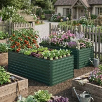 Outsunny Set of 2 Galvanised Raised Garden Bed, 6 x 3 x 2 ft Metal Garden Bed with Safe Edging, Green(m-1)