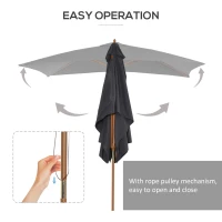 Outsunny 7' x 10' Wooden Patio Umbrella, Rectangle Garden Parasol, Outdoor Sunshade Canopy with Bamboo Ribs for Garden, Dark Grey(m-6)