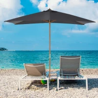 Outsunny 7' x 10' Wooden Patio Umbrella, Rectangle Garden Parasol, Outdoor Sunshade Canopy with Bamboo Ribs for Garden, Dark Grey(m-8)