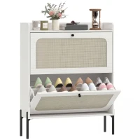 HOMCOM Shoe Cabinet with 2 Flip Drawers, Boho Narrow Shoe Storage Cabinet, White(m-2)