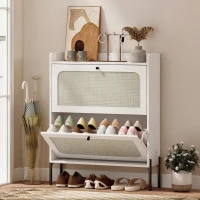 HOMCOM Shoe Cabinet with 2 Flip Drawers, Boho Narrow Shoe Storage Cabinet, White(m-1)