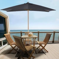 Outsunny 7' x 10' Wooden Patio Umbrella, Rectangle Garden Parasol, Outdoor Sunshade Canopy with Bamboo Ribs for Garden, Dark Grey(m-1)