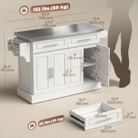 HOMCOM Rolling Kitchen Island with Storage and Stainless Steel Top, Kitchen Trolley with Drawers, Cabinets, Towel Rack(m-3)