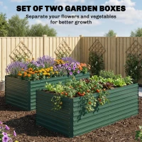Outsunny Set of 2 Galvanised Raised Garden Bed, 6 x 3 x 2 ft Metal Garden Bed with Safe Edging, Green(m-4)