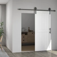 HOMCOM 32inx84in Barn Door with 6FT Sliding Door Hardware Kit, Handle, Upgraded Rollers and Floor Guide, Waterproof, White(m-1)
