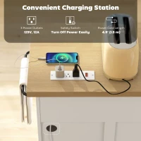 HOMCOM Farmhouse Kitchen Island Cart with Power Outlet and Soft-Close Doors, 49" Kitchen Island with 3 Drawers, White(m-4)