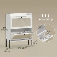 HOMCOM Shoe Cabinet with 2 Flip Drawers, Boho Narrow Shoe Storage Cabinet, White(m-3)