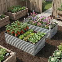 Outsunny Set of 2 Galvanised Raised Garden Bed, 6 x 3 x 2 ft Metal Garden Bed with Safe Edging, Silver(m-8)