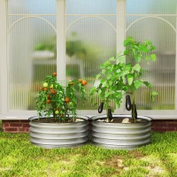 Outsunny Set of 2 Raised Garden Bed, Metal Planter Box with Safety Edging, Easy-to-assemble Stock Tank 2'x2'x1' Silver(m-10)