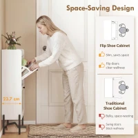 HOMCOM Shoe Cabinet with 2 Flip Drawers, Boho Narrow Shoe Storage Cabinet, White(m-4)